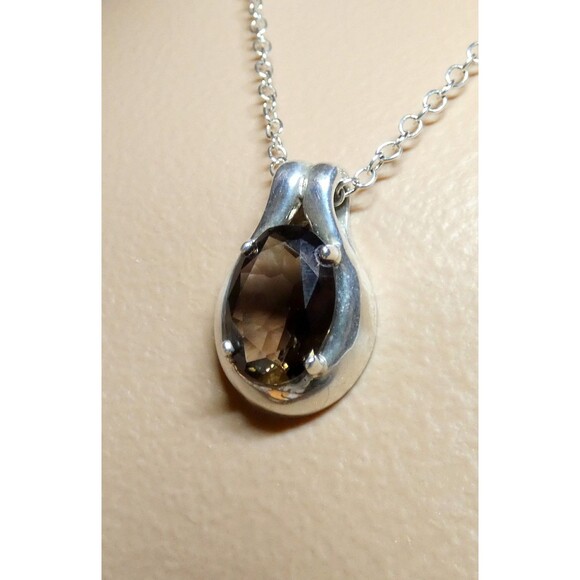 Natural Smokey Quartz Gemstone 925 Sterling Silver Jewelry Pendant Modernist - Picture 4 of 9